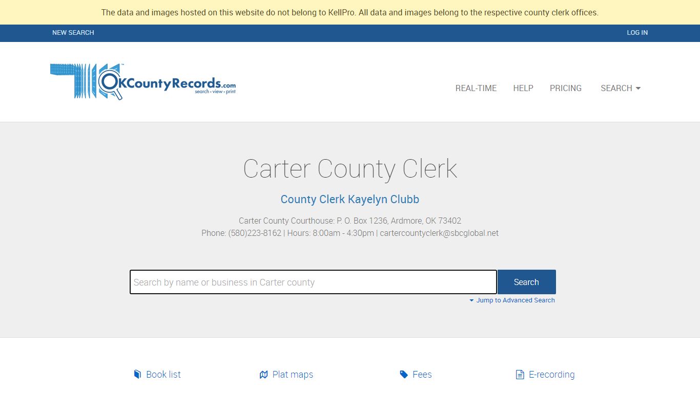 Carter County - County Clerk Public Land Records for Oklahoma